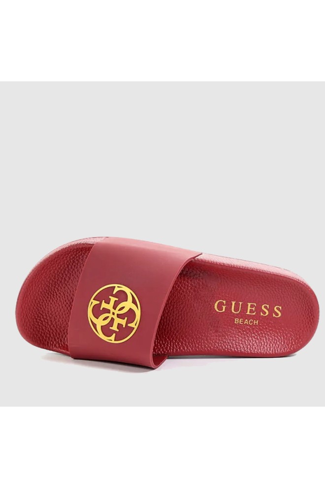 Жіночі шльопанці GUESS Maroon із золотим логотипом