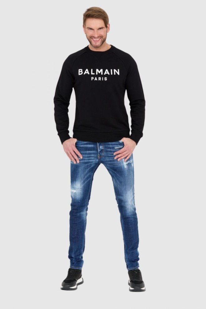 BALMAIN Black men's sweatshirt with logo