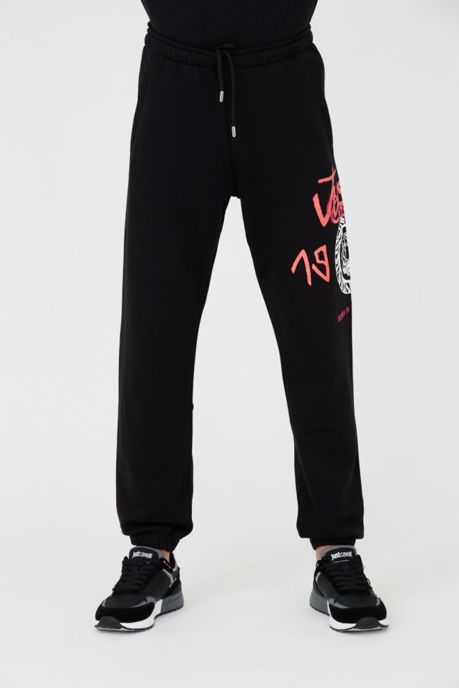 JUST CAVALLI Pantaloni negri imprimați pentru bărbați R 1998 Dripp