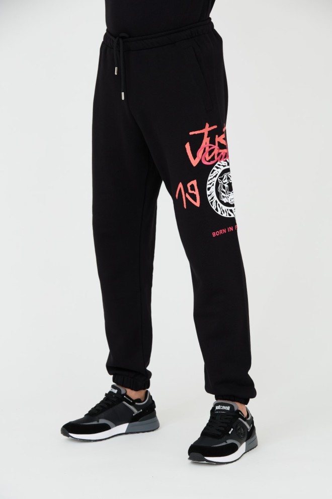 JUST CAVALLI Pantaloni negri imprimați pentru bărbați R 1998 Dripp