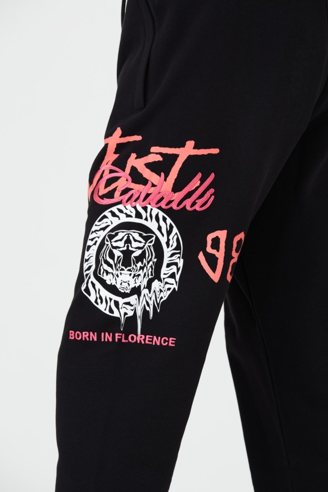 JUST CAVALLI Pantaloni negri imprimați pentru bărbați R 1998 Dripp