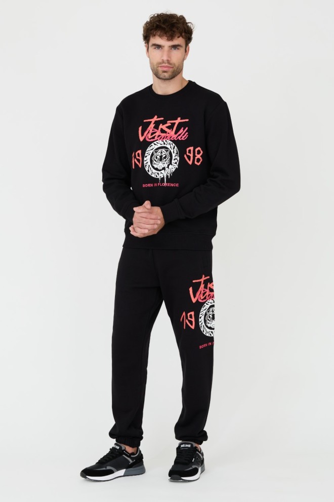 JUST CAVALLI Pantaloni negri imprimați pentru bărbați R 1998 Dripp