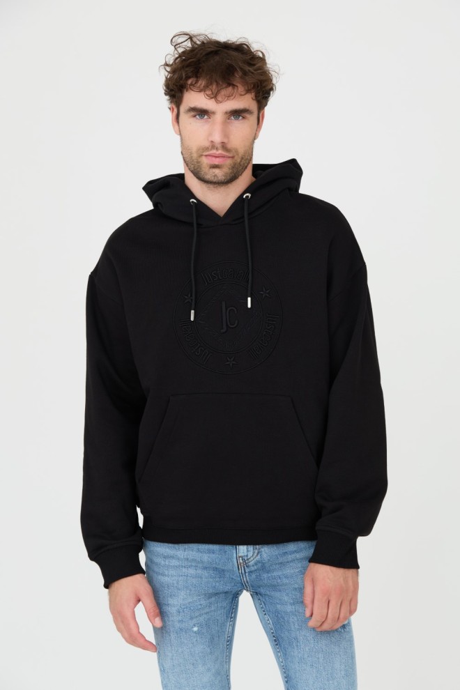 JUST CAVALLI Black hoodie with embroidered O Fiche logo