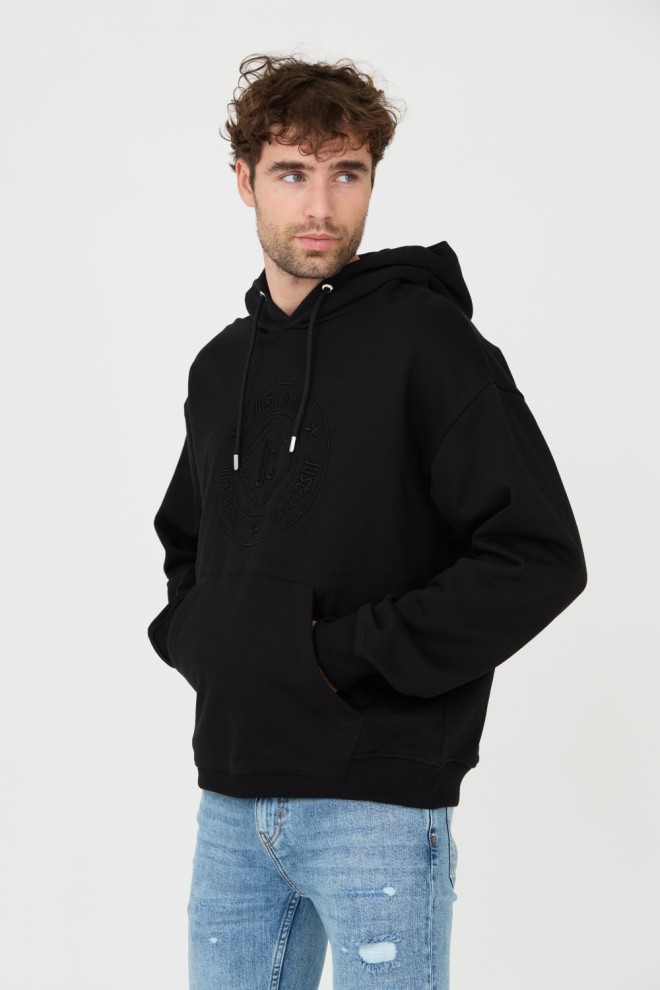 JUST CAVALLI Black hoodie with embroidered O Fiche logo