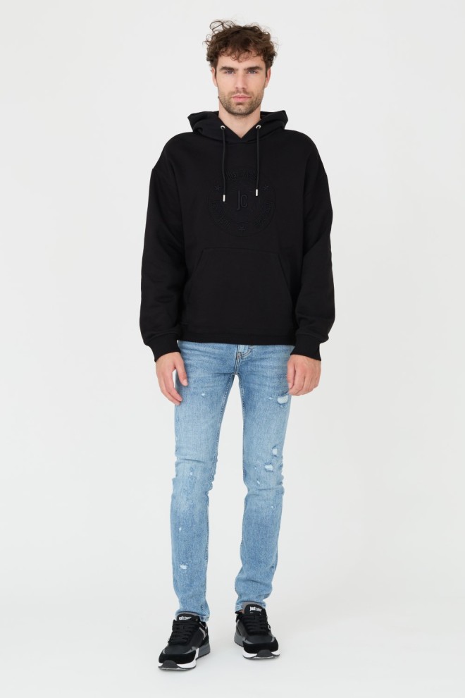 JUST CAVALLI Black hoodie with embroidered O Fiche logo