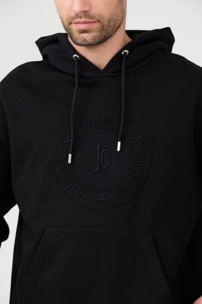 JUST CAVALLI Black hoodie with embroidered O Fiche logo