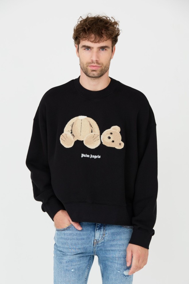 PALM ANGELS Tricou negru pentru bărbați Bear Crew Sweatshirt
