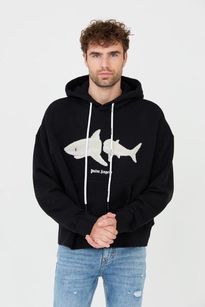 PALM ANGELS Black hoodie White Shark Hoody