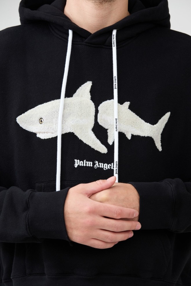 PALM ANGELS Hanorac cu glugă cu glugă White Shark negru pentru bărbați