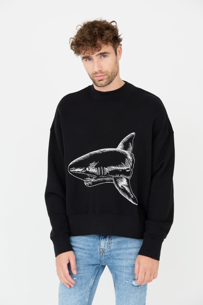 PALM ANGELS Black Split Shark Crew Sweatshirt