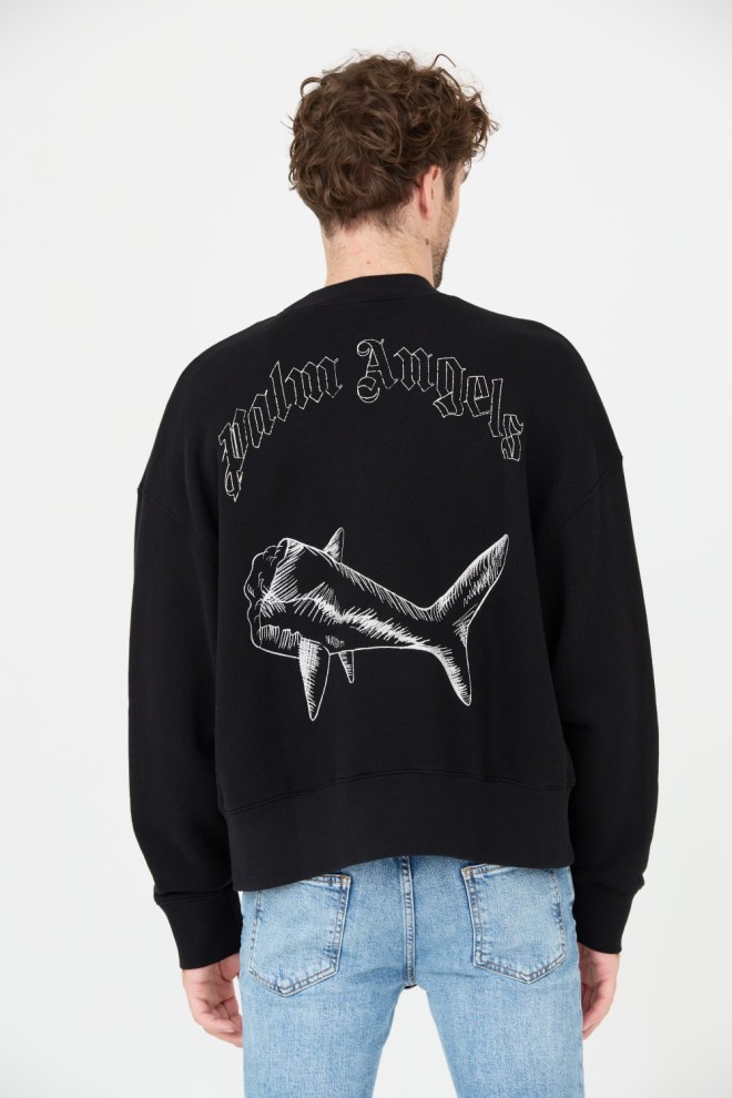 PALM ANGELS Black Split Shark Crew Sweatshirt