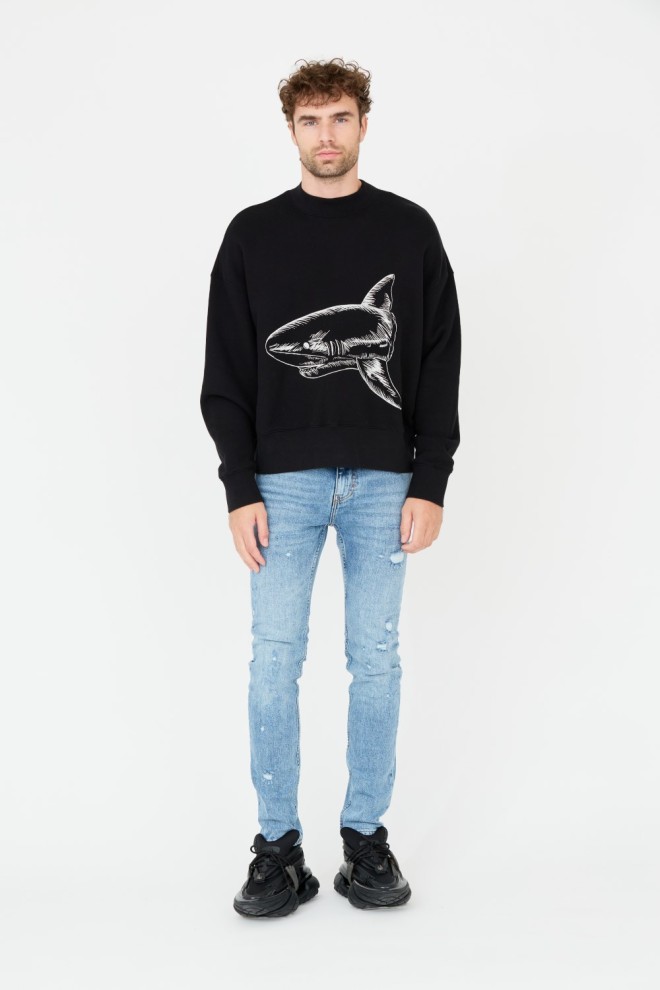 PALM ANGELS Black Split Shark Crew Sweatshirt