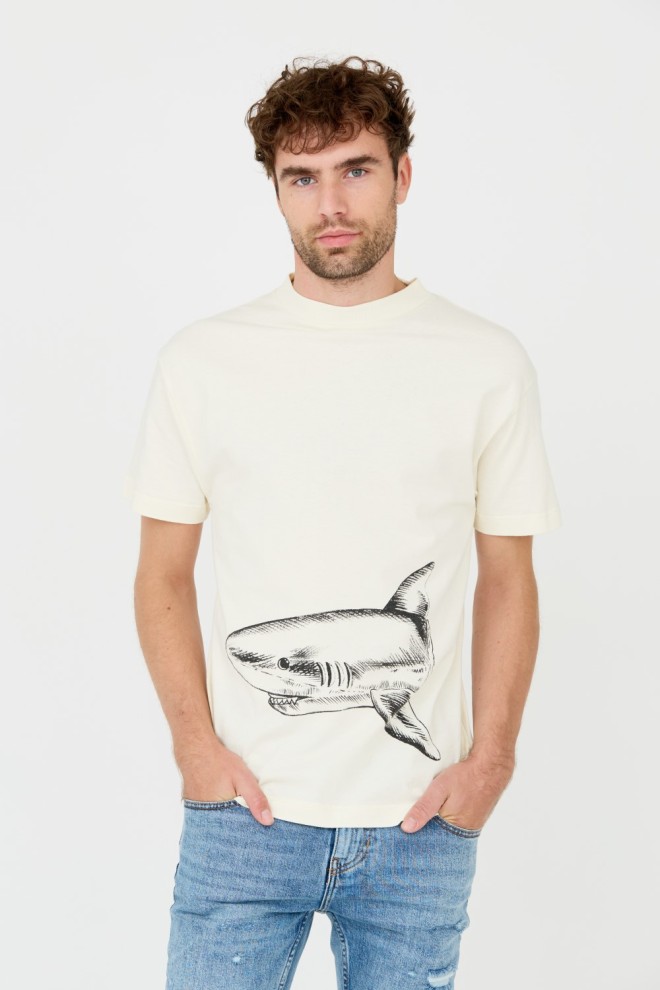 PALM ANGELS Beige Broken Shark t-shirt