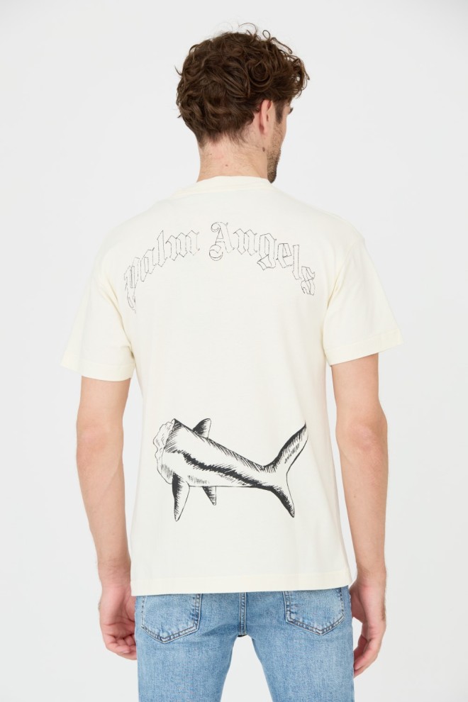 PALM ANGELS Beige Broken Shark t-shirt