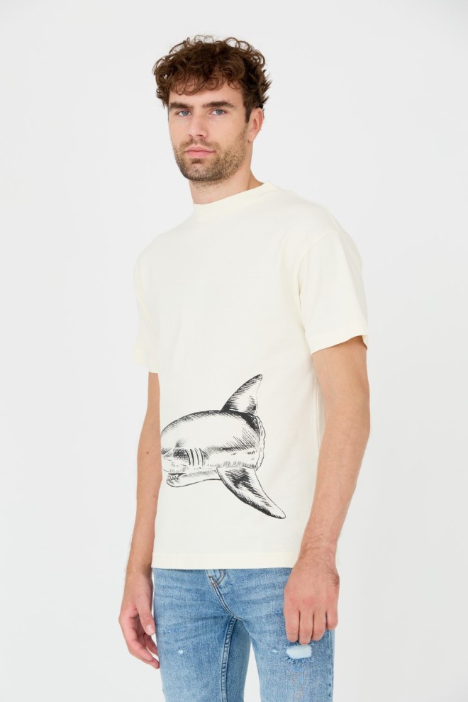 PALM ANGELS Beige Broken Shark t-shirt