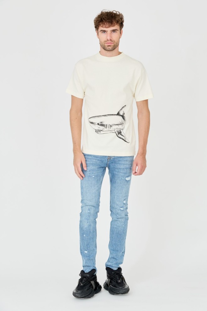 PALM ANGELS Beige Broken Shark t-shirt