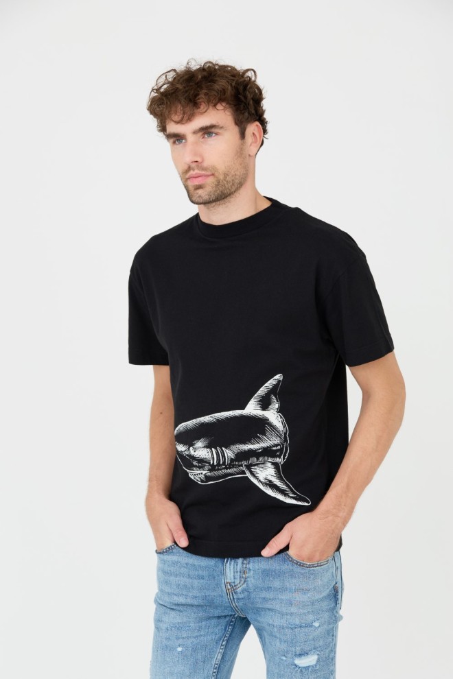 PALM ANGELS Black Broken Shark Classic Tee