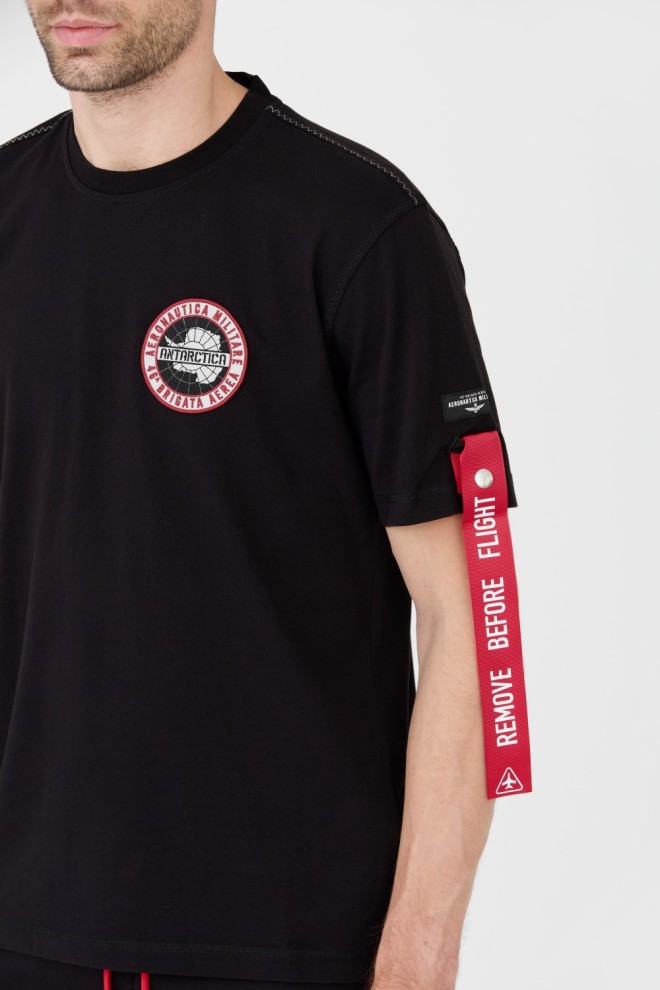 AERONAUTICA MILITARE Tricou negru din bumbac pentru bărbați