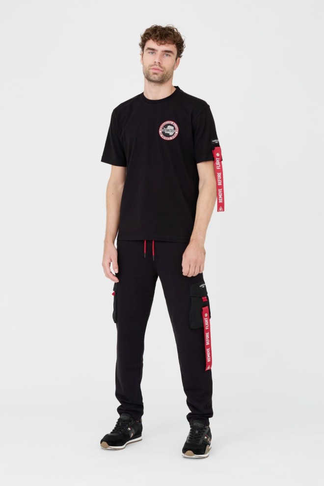 AERONAUTICA MILITARE Tricou negru din bumbac pentru bărbați