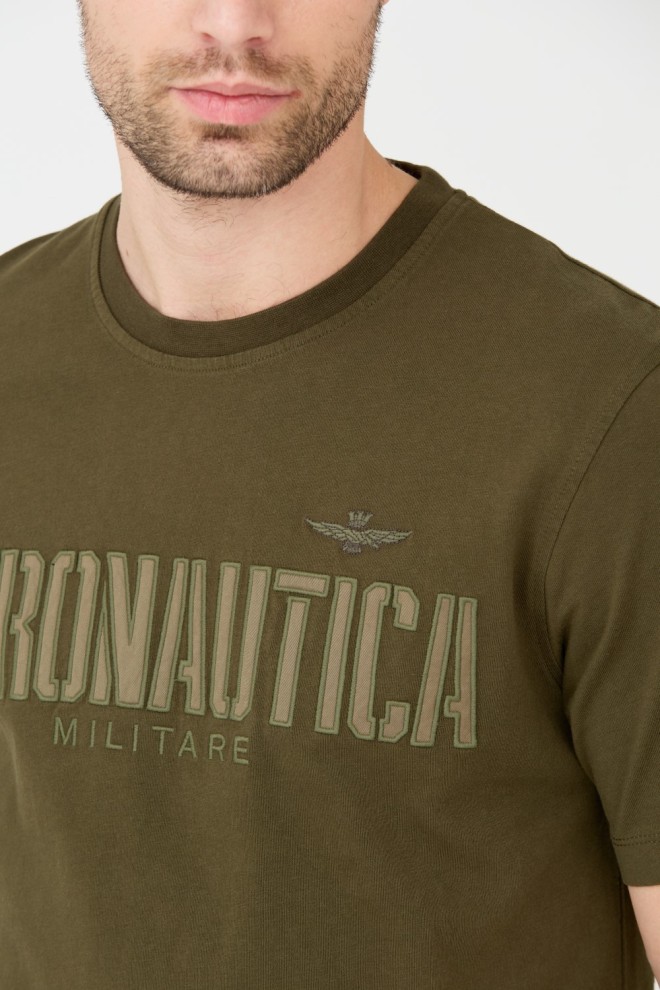 AERONAUTICA MILITARE Tricou verde din bumbac pentru bărbați