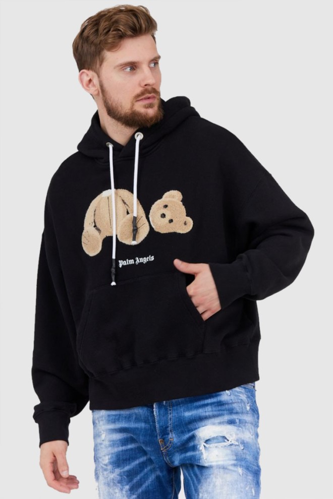 PALM ANGELS Black hooded sweatshirt Bear