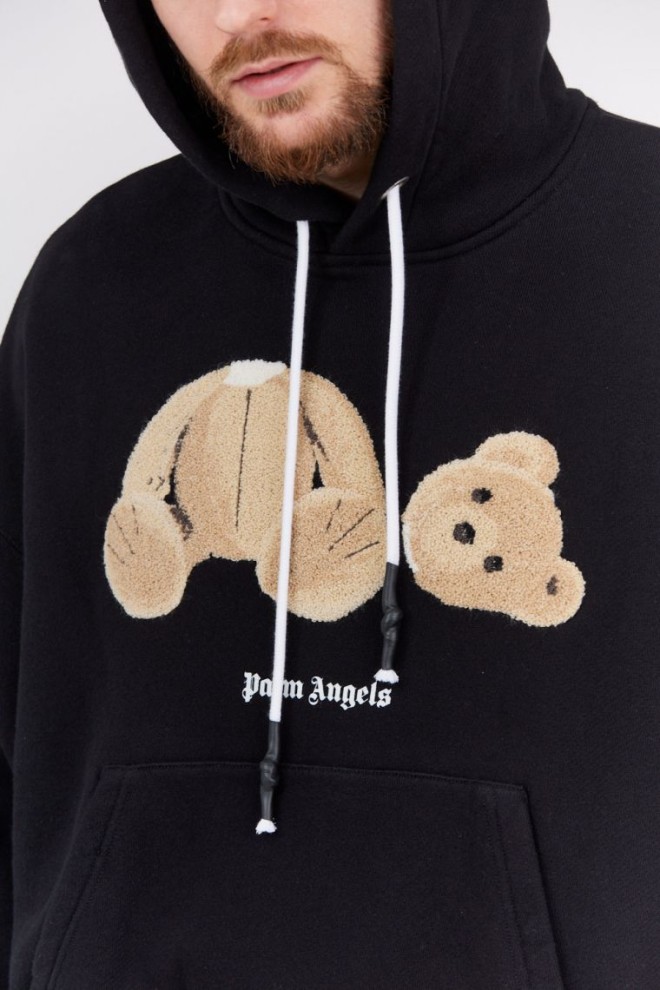 PALM ANGELS Black hooded sweatshirt Bear