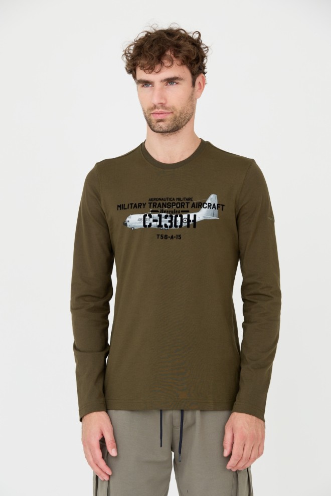 AERONAUTICA MILITARE Green bărbați bumbac longsleeve