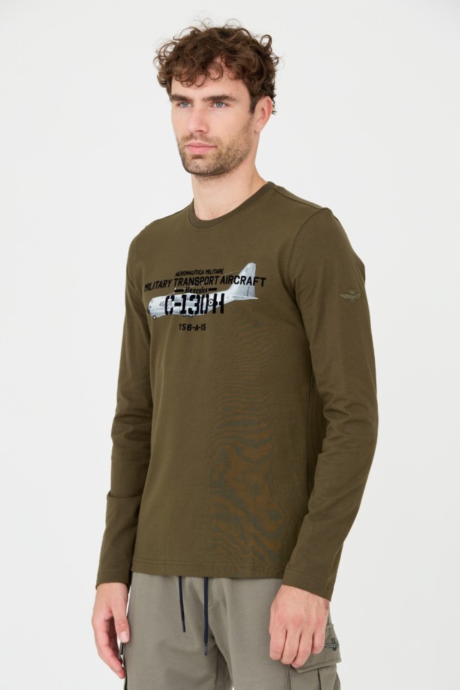 AERONAUTICA MILITARE Green bărbați bumbac longsleeve