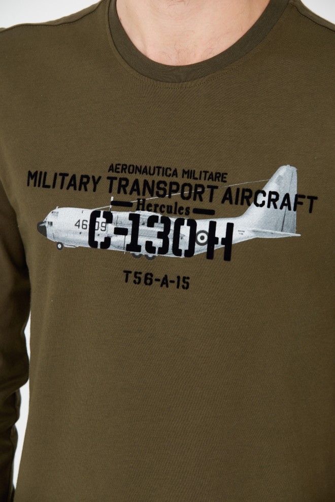 AERONAUTICA MILITARE Green bărbați bumbac longsleeve
