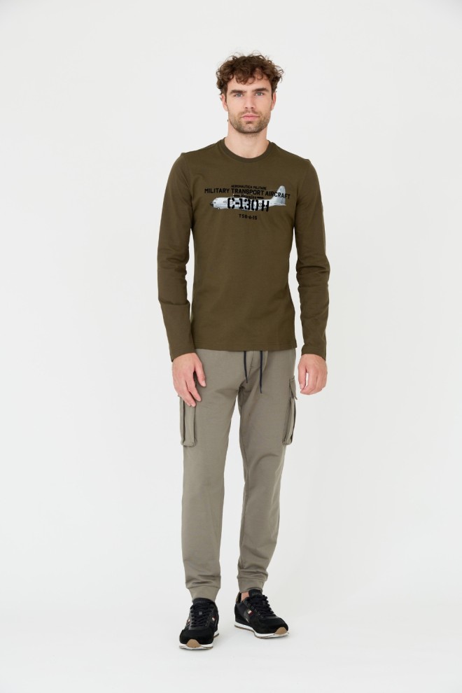 AERONAUTICA MILITARE Green bărbați bumbac longsleeve