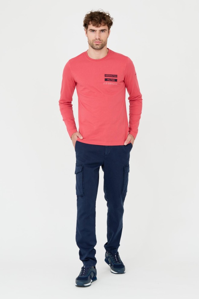 AERONAUTICA MILITARE Pink bărbați bumbac longsleeve
