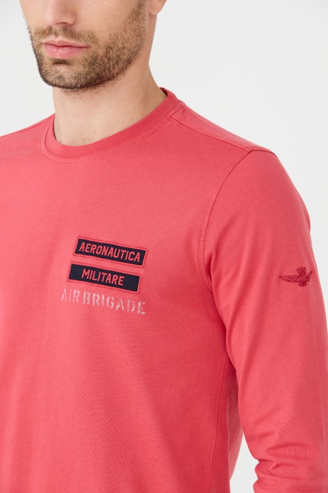 AERONAUTICA MILITARE Pink bărbați bumbac longsleeve
