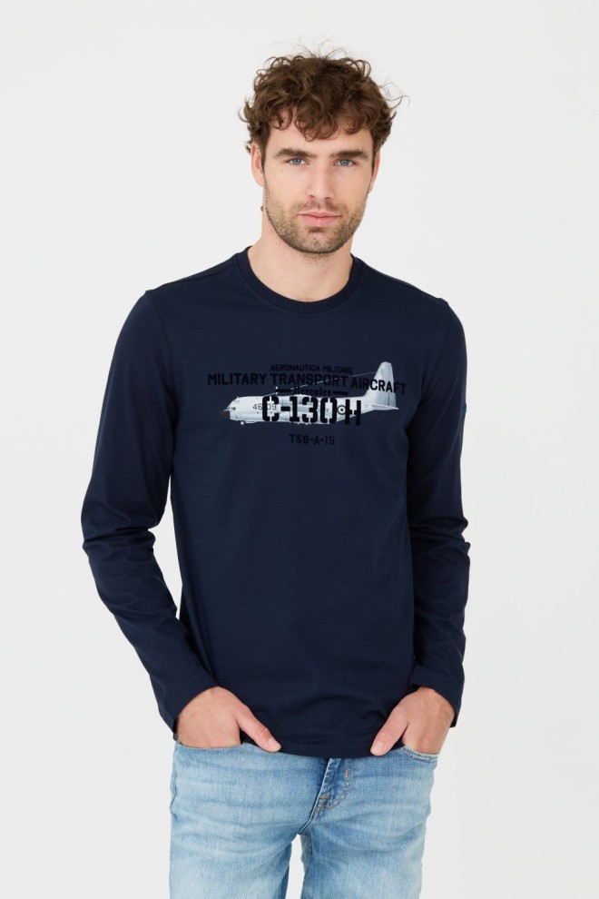 AERONAUTICA MILITARE Bărbați albastru marin bumbac longsleeve