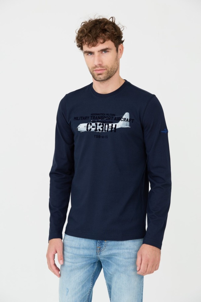 AERONAUTICA MILITARE Bărbați albastru marin bumbac longsleeve