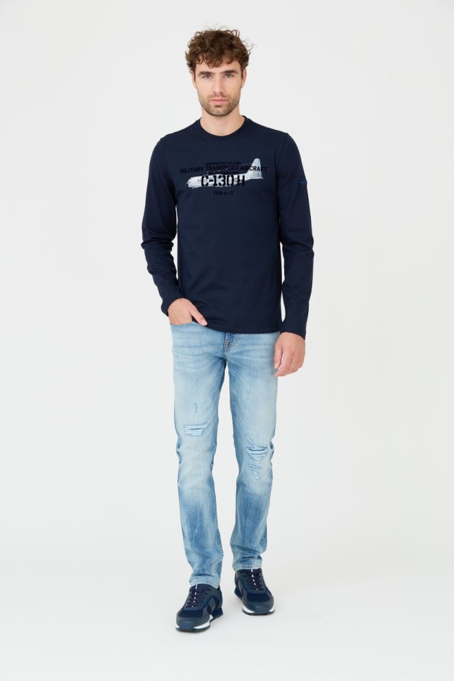 AERONAUTICA MILITARE Navy blue men's cotton longsleeve