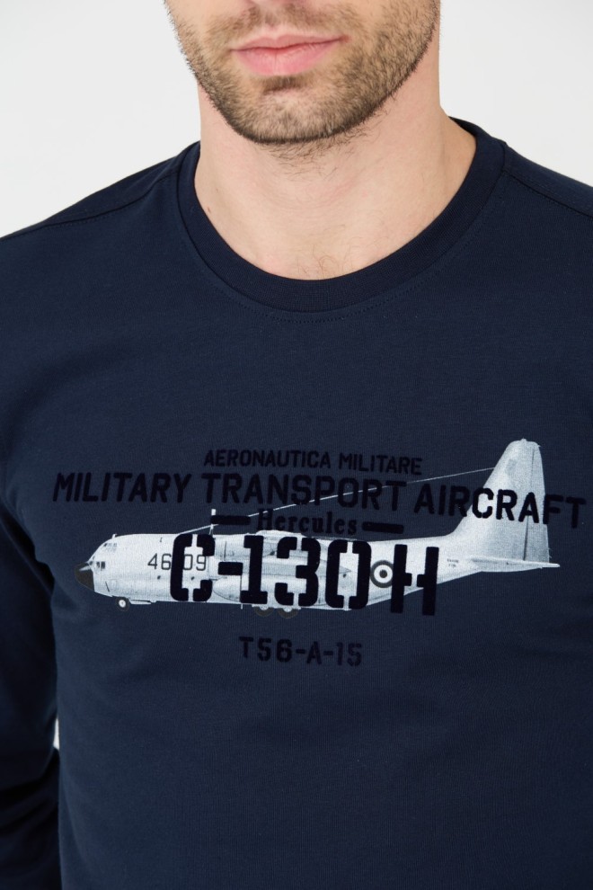 Чоловічий темно-синій бавовняний лонгслів AERONAUTICA MILITARE 