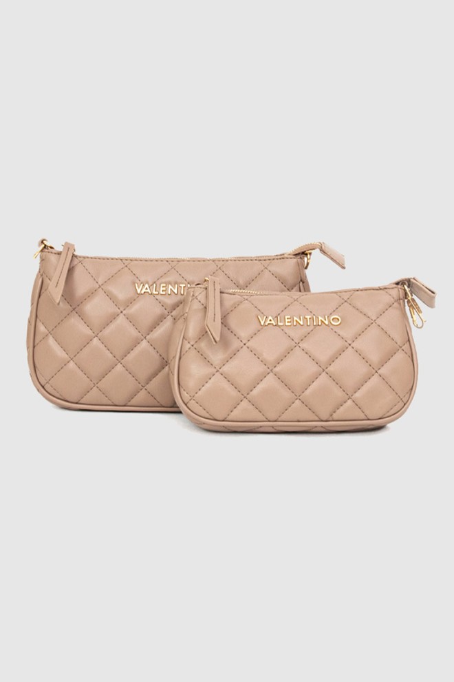 VALENTINO Double ocarina crossbody handbag in taupe color