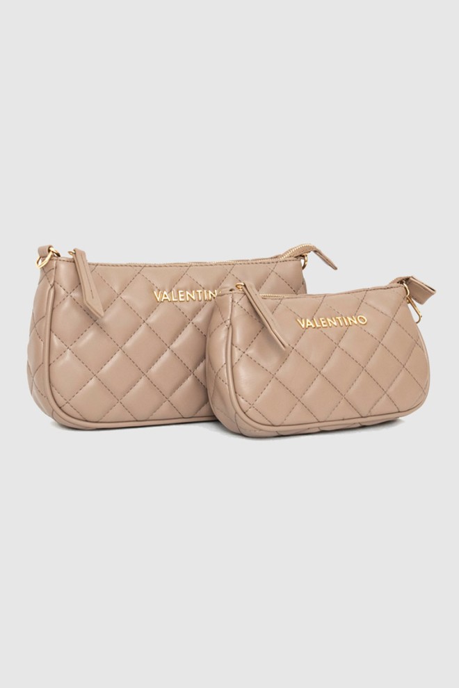 VALENTINO Double ocarina crossbody handbag in taupe color