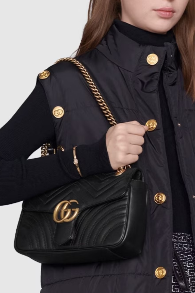 GUCCI Geantă de mână Marmont din piele neagră