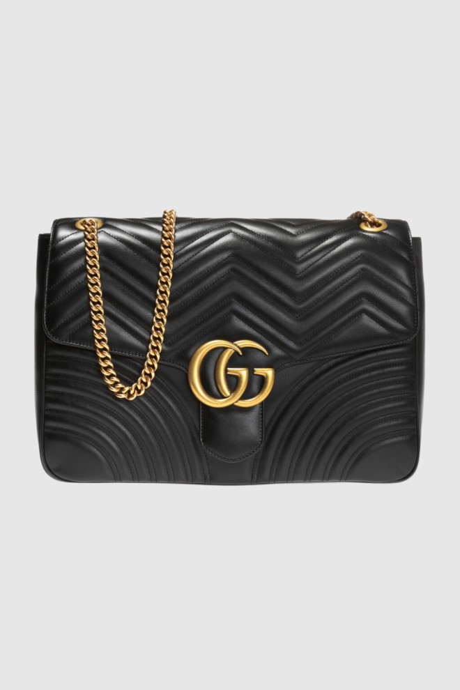 GUCCI Leather Large Handbag GG Marmont