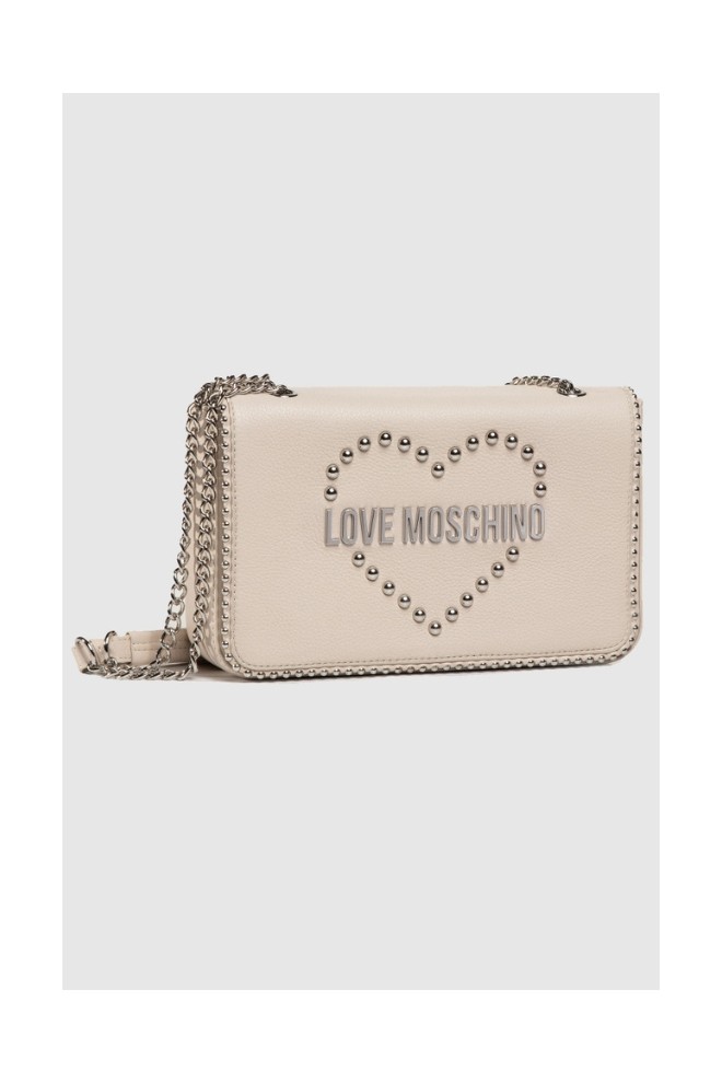 LOVE MOSCHINO Beige postbag with silver heart