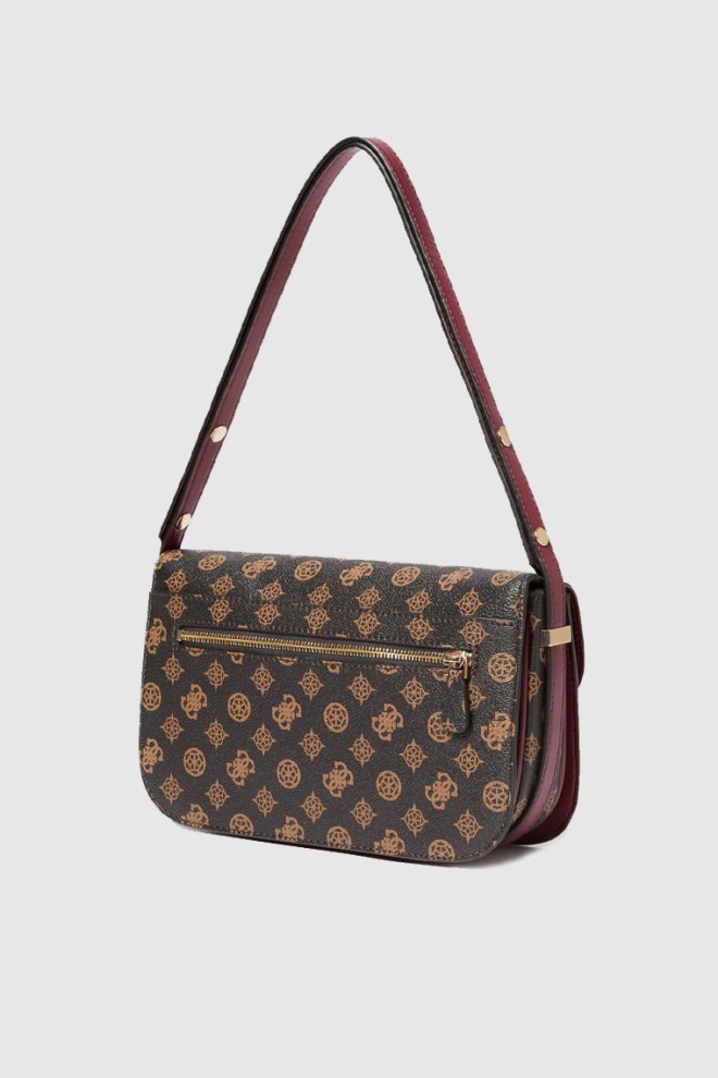 GUESS Geantă de mână maro cu logo și cataramă