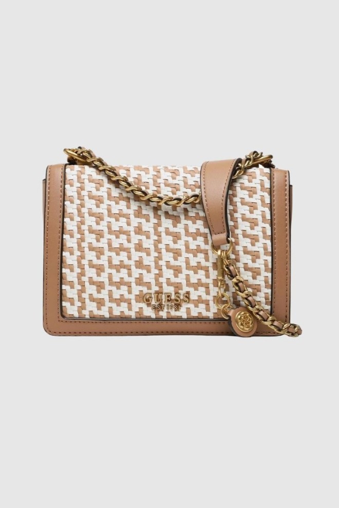 GUESS Handbag with decorative brown and white plaid abbey