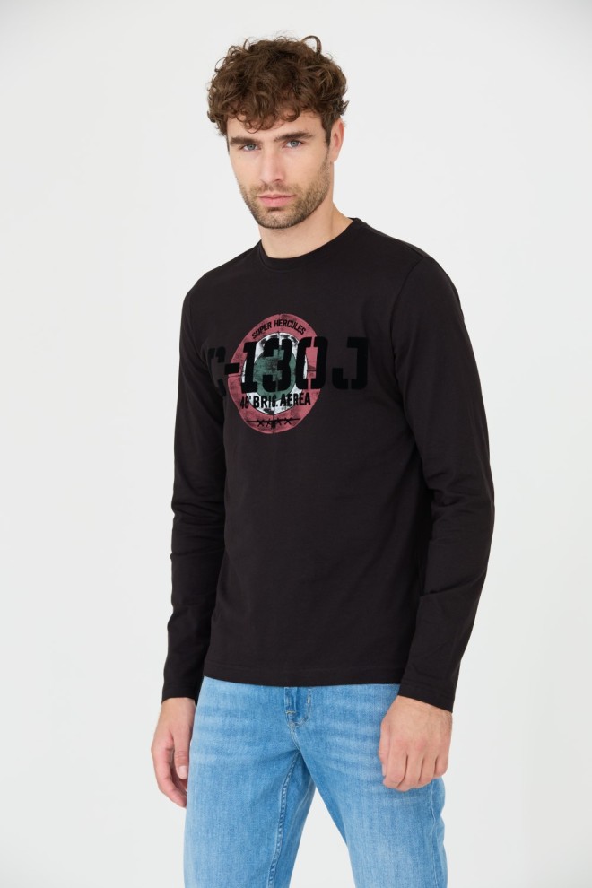 AERONAUTICA MILITARE Negru bărbați bumbac longsleeve