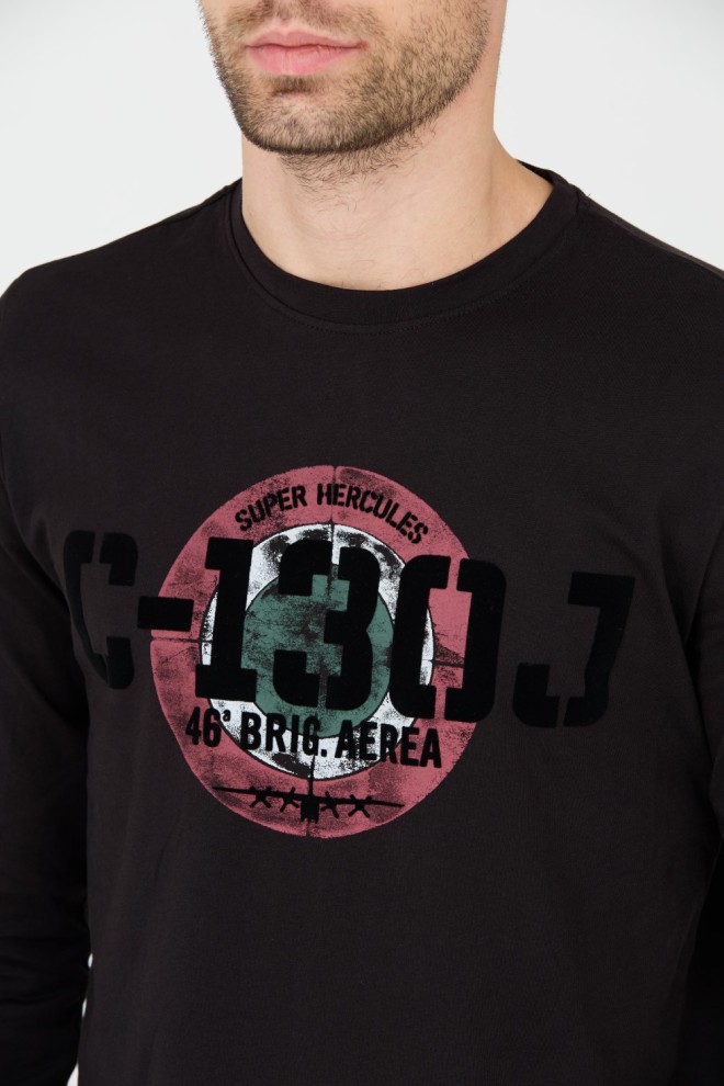 AERONAUTICA MILITARE Black men's cotton longsleeve
