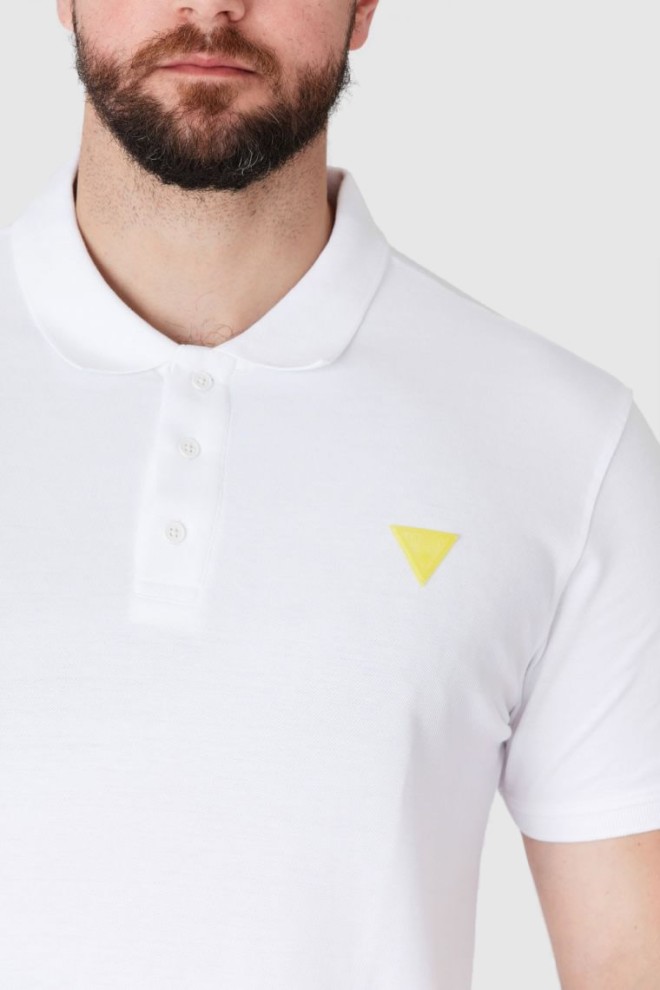 GUESS White polo shirt with yellow logo