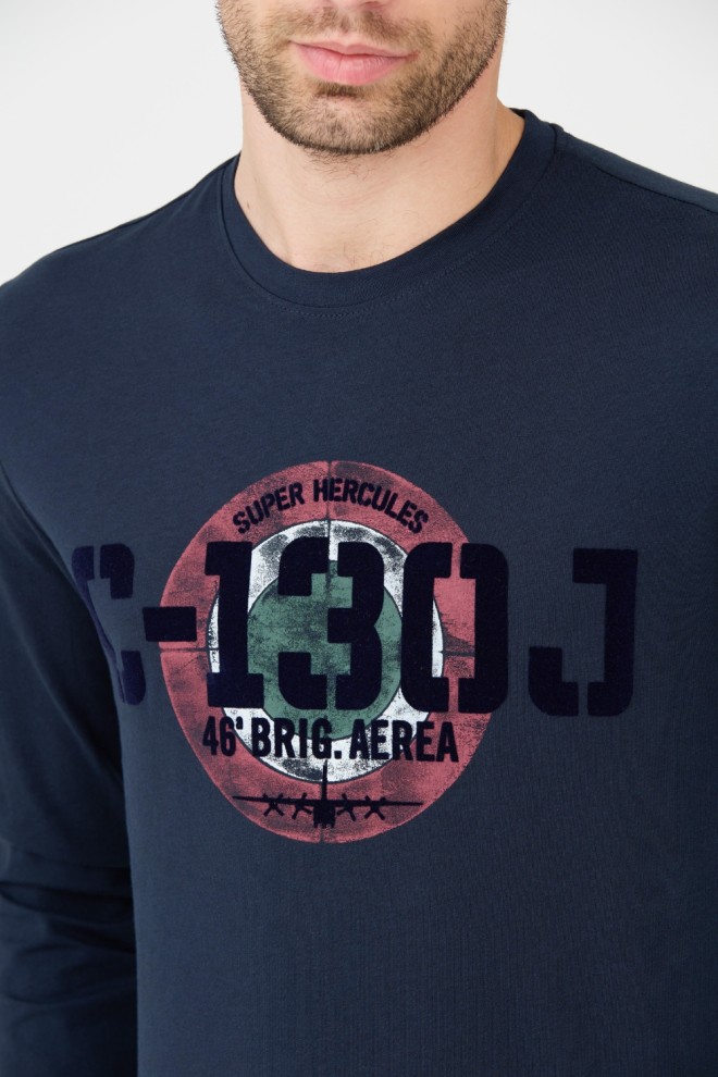 AERONAUTICA MILITARE Bărbați albastru marin bumbac longsleeve