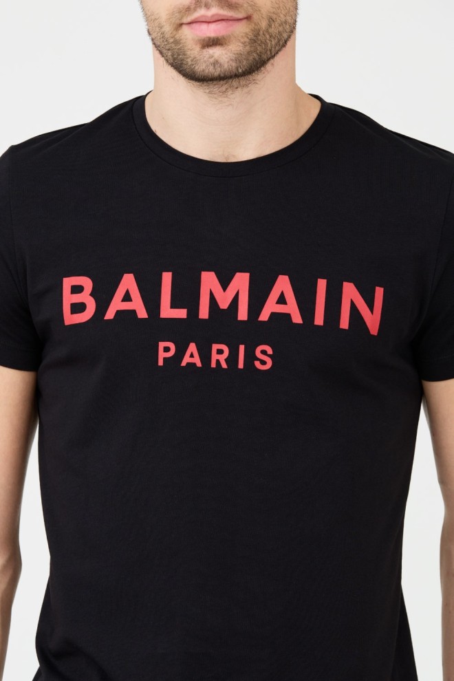 BALMAIN Tricou negru pentru bărbați cu logo roșu