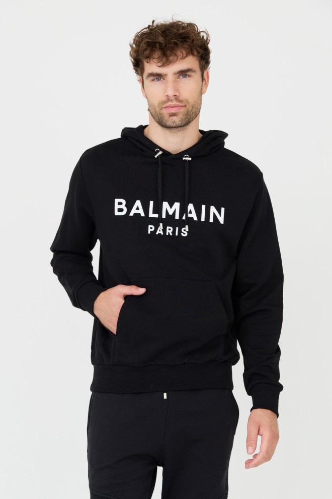 BALMAIN Black Printed Hoodie