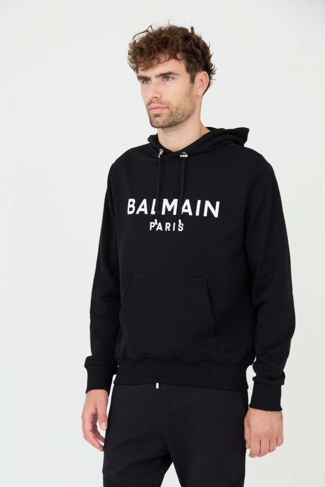 BALMAIN Black Printed Hoodie